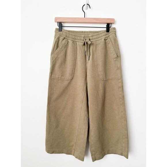 Athleta Farallon Heathered Wide Crop Pant Womens 4P Olive Green Wide Leg Cotton - Picture 3 of 14